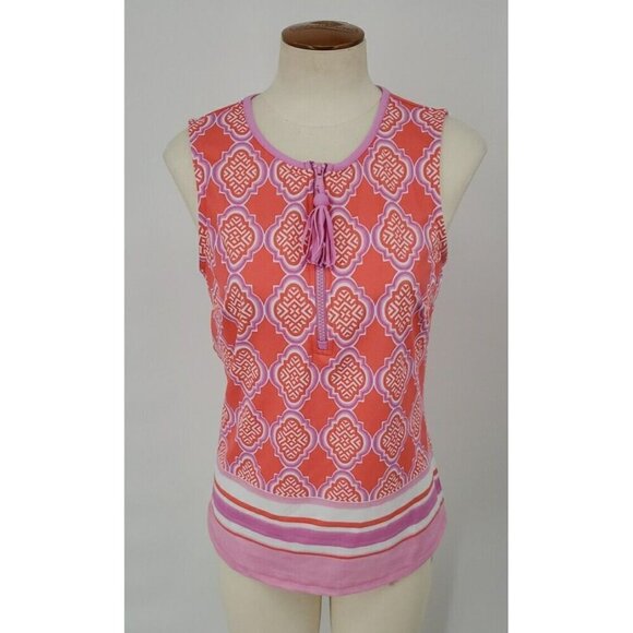 Cabana Life Tops - CABANA LIFE Womens Geo Tassel Zip Neck Sleeveless Rash Guard Sz Medium